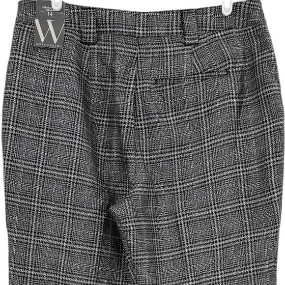 Worthington Women's Black Silver Metallic Plaid Straight Leg Pants Size 14 NWT - Picture 4 of 11